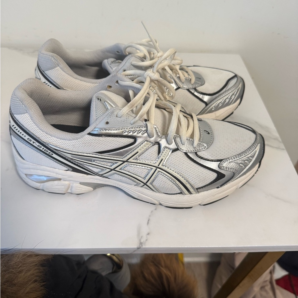 Men size 9 ASICS Cream and Silver Athletic Shoes